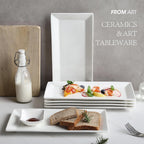 12" Serving Platters Set of 4, White Rectangular Plates, Ceramic Serving Tray, Stackable Large Party Plates for Appetizer, Dessert, Steak, Sushi, Housewarming, Oven Dishwasher Safe