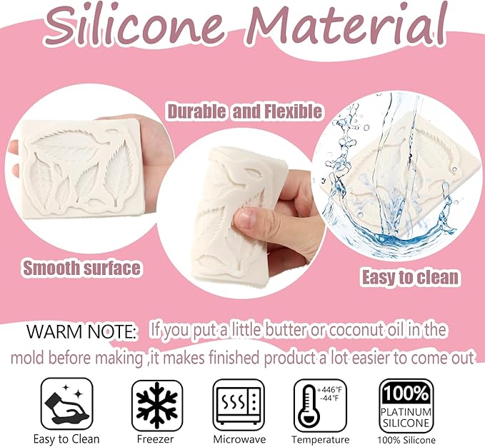 1 Pcs Plant Leaf Chocolate Fondant Mold Reusable Fern Leaf Silicone Mold, for Kitchen Baking Wedding Cake Decoration Cupcake Toppers Biscuit Candy Clay Resin Pendant Plaster