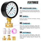 MEANLIN MEASURE 0~200Psi 3/4" Female Water Pressure kit Plus 5 adapters, 2.5" FACE DIAL Multi-Purpose Pressure Gauge kit, Hydraulic Tester,Suitable for Gardens, Water Pipes, etc