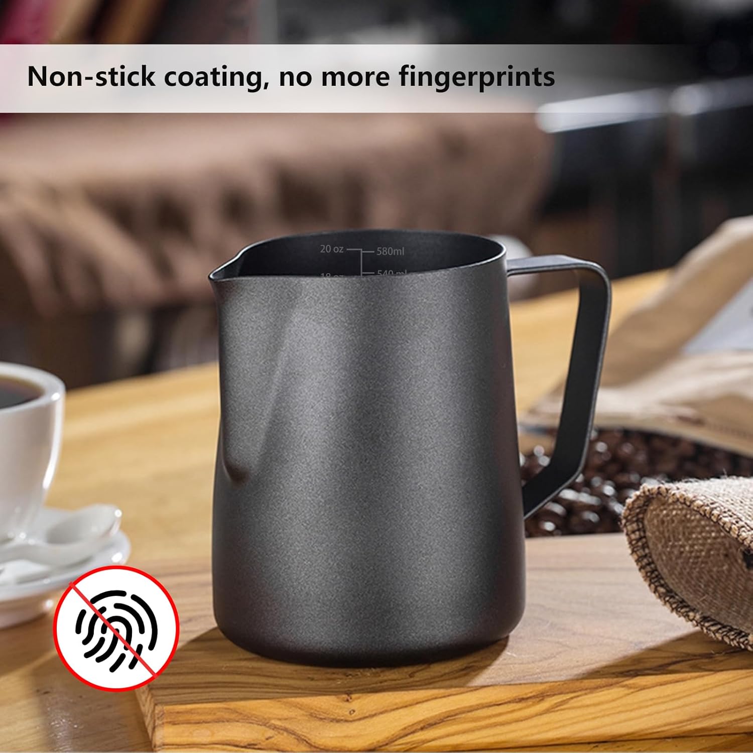 Milk Frother Pitcher 20 OZ，Espresso Milk Frothing Pitcher, Milk Steamer Cup Steaming Pitcher, Stainless Steel Coffee Froth Cup with Latte Art Pen for Coffee Cappuccino (Black)