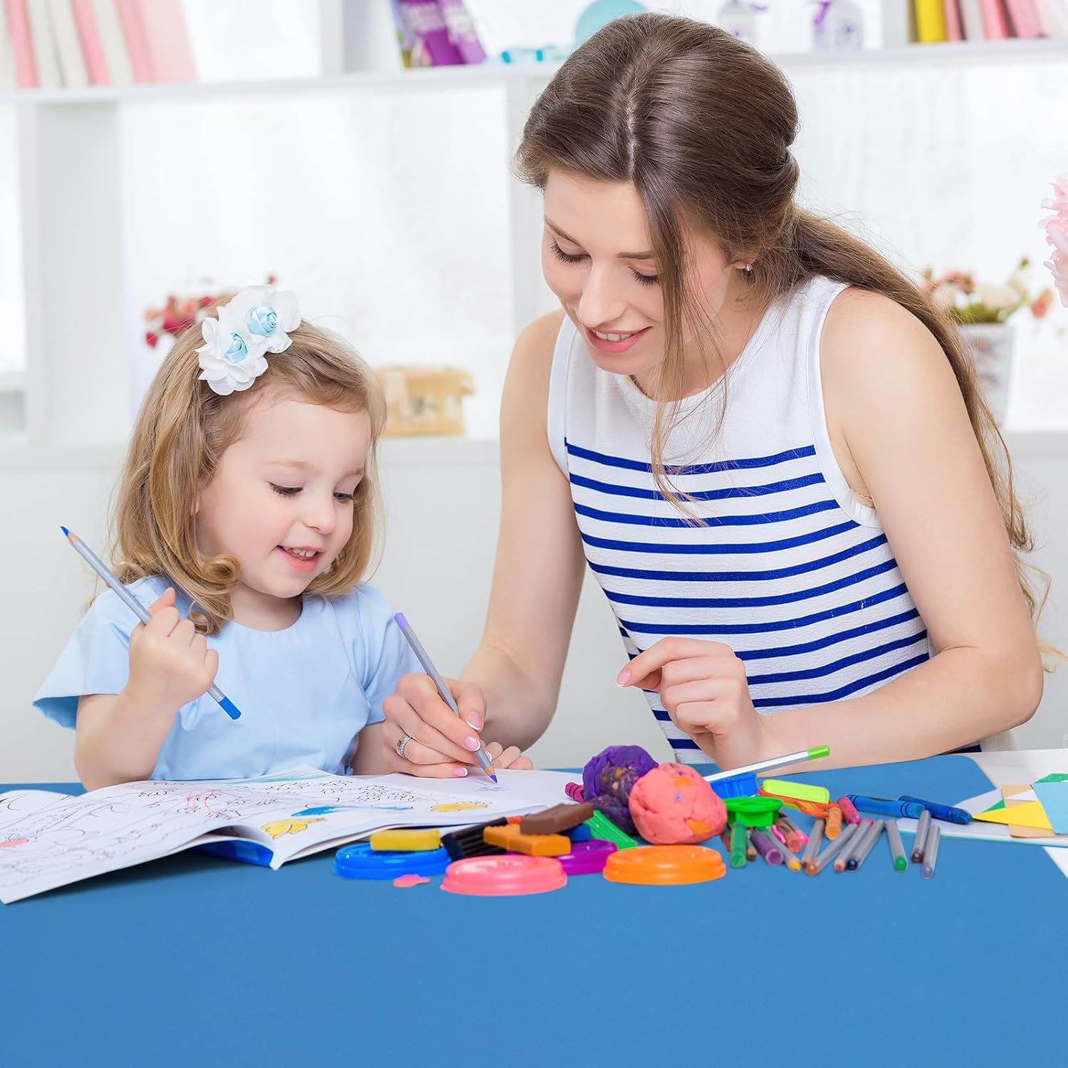 Silicone Mat Heat Resistant Mats for Countertop, Large Silicone Mats for Kitchen Counter Crafts Workbench Table, Size 48x24 inches Thick 2mm,Rolled Package,Light Blue