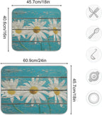 Daisy On Old Wooden Board Dish Drying Mat for Kitchen Counter Turquoise Wood Drying Mat 18 x 24 Inch with High Absorbent Reversible Microfiber Dish Drying Pad Drainer Mat for Coffee Bar