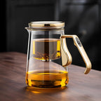 YJX Magnetic Glass Teapot, 25.4oz Small Enchanted Brewing Tea Pot, Witchcraft Magic Borosilicate Tea Set with Strainer for Loose Leaf or Herbal, Exquisite Kettle Gift for Tea Lovers(Golden)