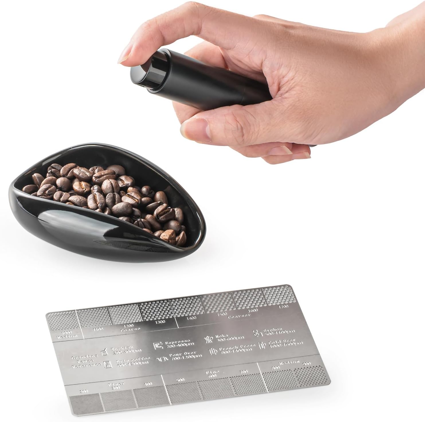 KitchenTour Ultimate Coffee Kit - Ceramic Dosing Cup + Anti-Static Sprayer + Grind Size Ruler - 3-in-1 Pro Set: Measure, Spray, Validate