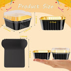 25 Pack Square Mini Cake Pans with Lids,Mini Loaf Pans with Lids,Aluminum Foil Baking Cups,Disposable Ramekins Cupcake Cups,Dessert Cups for Wedding Birthday Party,5oz (Black&Gold)