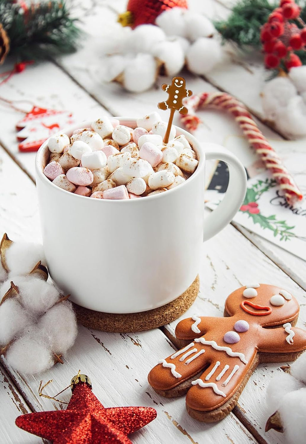 50 Pcs Christmas Drink Stirrers Xmas Coffee Stir Sticks Plastic Swizzle Sticks Cocktail Mixers for Holiday Party Supplies Hot Drinks Cocoa Bar Decoration