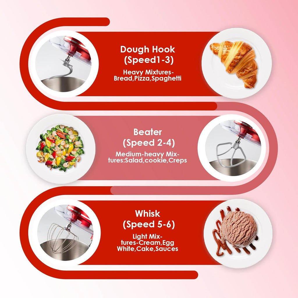 Kitchen in the box Stand Mixer, 900W 8.5QT Kitchen Electric Mixer, 6-Speed Large Capacity Food Mixer for Home Cooks with Egg Whisk, Dough Hook & Flat Beater (Red)