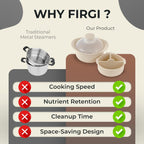 48oz Platinum Silicone 3 Compartmented Microwave Steamer Pot with Handle & Lid - Korean 100% Food-Grade Steamer Bowl, Heat-Resistant Cooker with Steam Holes, Easy Clean, Dishwasher Safe, Yellow