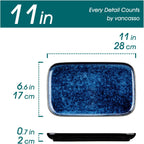 vancasso Stern Serving Platters Set of 4, 11 Inches Rectangular Ceramic Serving Plates, Blue Serving Trays for Entertaining
