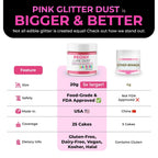 Bulk (20g) Pink Luster Dust Edible Glitter for Cocktails | Premium Edible Pink Luster Dust for Cake Decorations - Edible Glitter for Drinks Cupcakes Cookies Cakes Food Paint