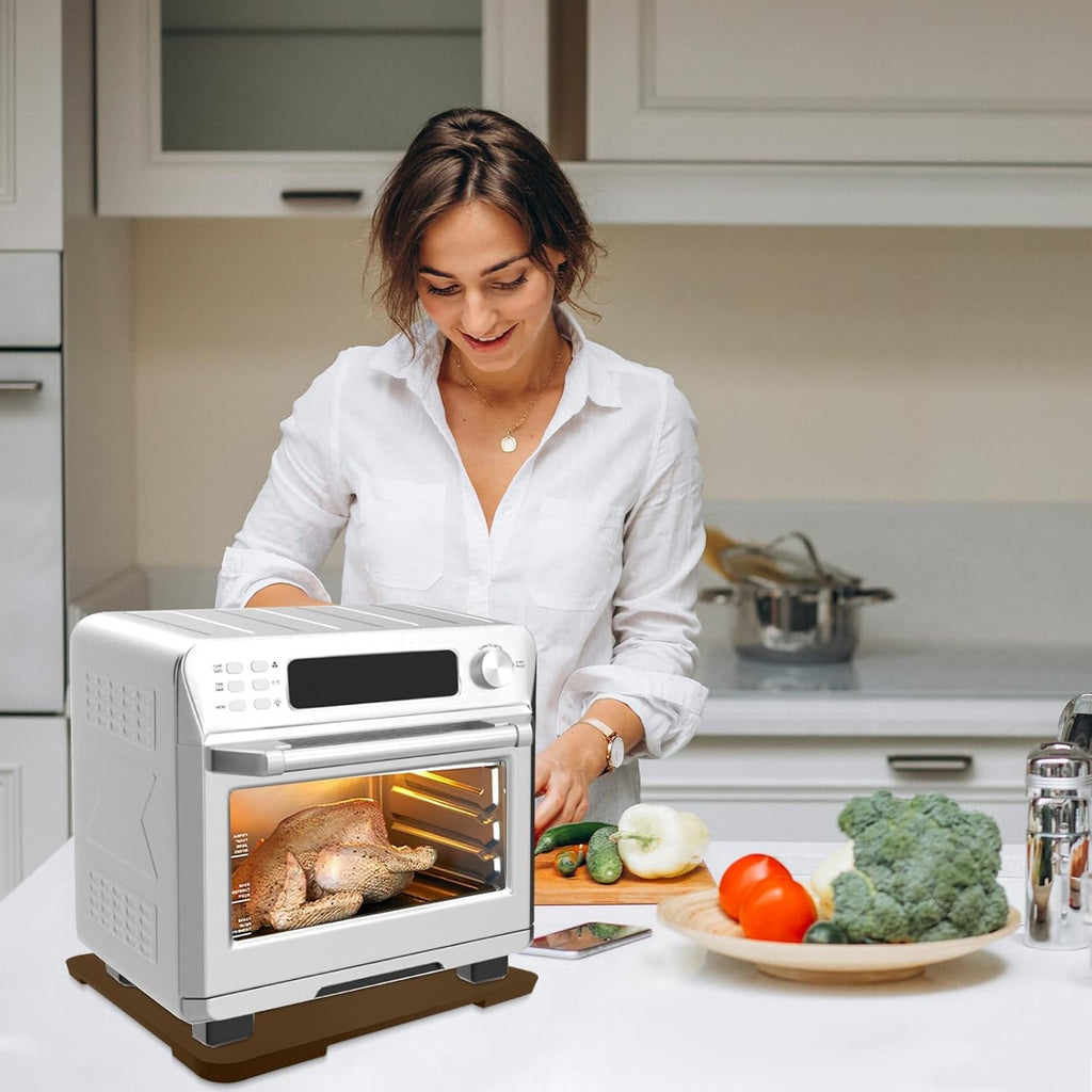 Appliance Slider 360° Rolling Tray for Coffee Maker- Bamboo Coffee Pot Slider Tray for Countertop Rotation Sliding Tray with Wheels, Appliances Mat Easily from Under the Cabinet, Brown (15.7"×13")