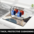 Rnivvi Dish Drying Mat for Kitchen Counter, 16 x 18" Cute Boho Theme Absorbent Heat Resistant Drying Pad with Non-slip Rubber, Coffee Bar Mats for Coffee Machine Dish Rack, Abstract Art Circle