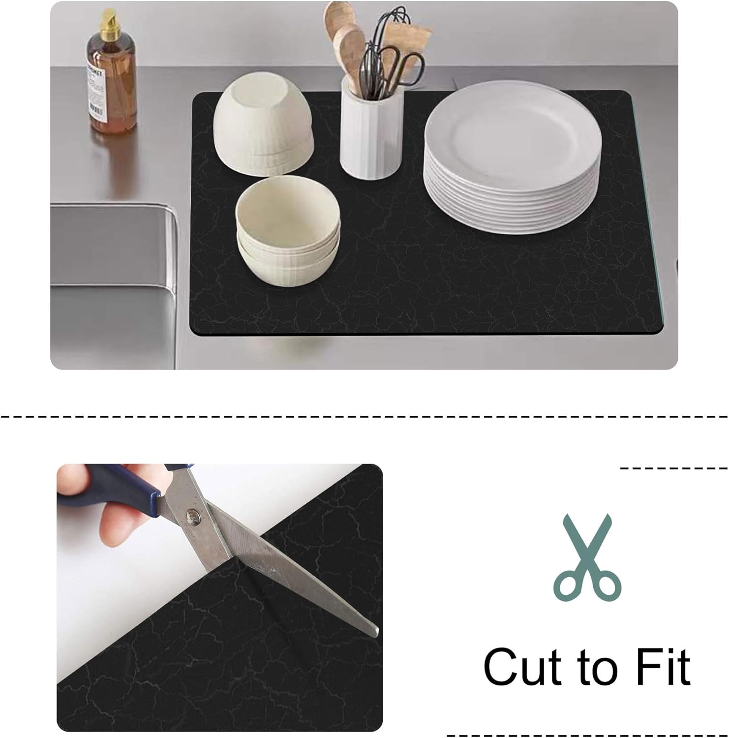 Coffee Maker Mat for Countertops, Coffee Bar Accessories Fit Under Coffee Machine Mat 19"x12"Rubber Backed Coffee Pots - Table Mat Under Appliance, Kitchen Counter Coffee Dish Drying Mat, Marble Black