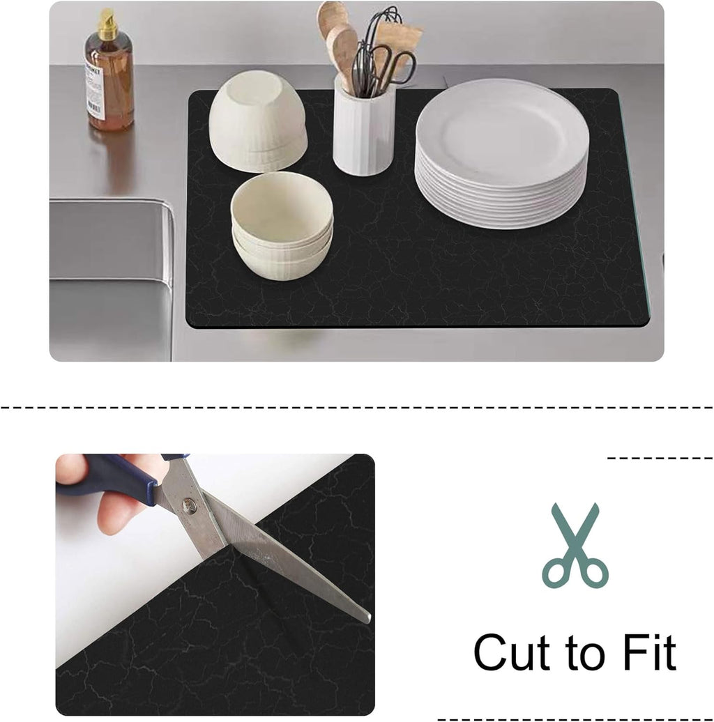 Golener Coffee Bar Mat,Under Coffee Maker Mat,23"x15"Coffee Tray Mat Under Coffee Machine,Rubber Coffee Maker Mat,Under Appliance Mats,Silicone Hot Mat for Coffee Machine,Dish Drying Mat, Marble Black