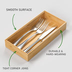 Silverware Tray for Drawer, Stackable Kitchen Bamboo Drawer Organizer 12" x 6" x 2" Set of 2