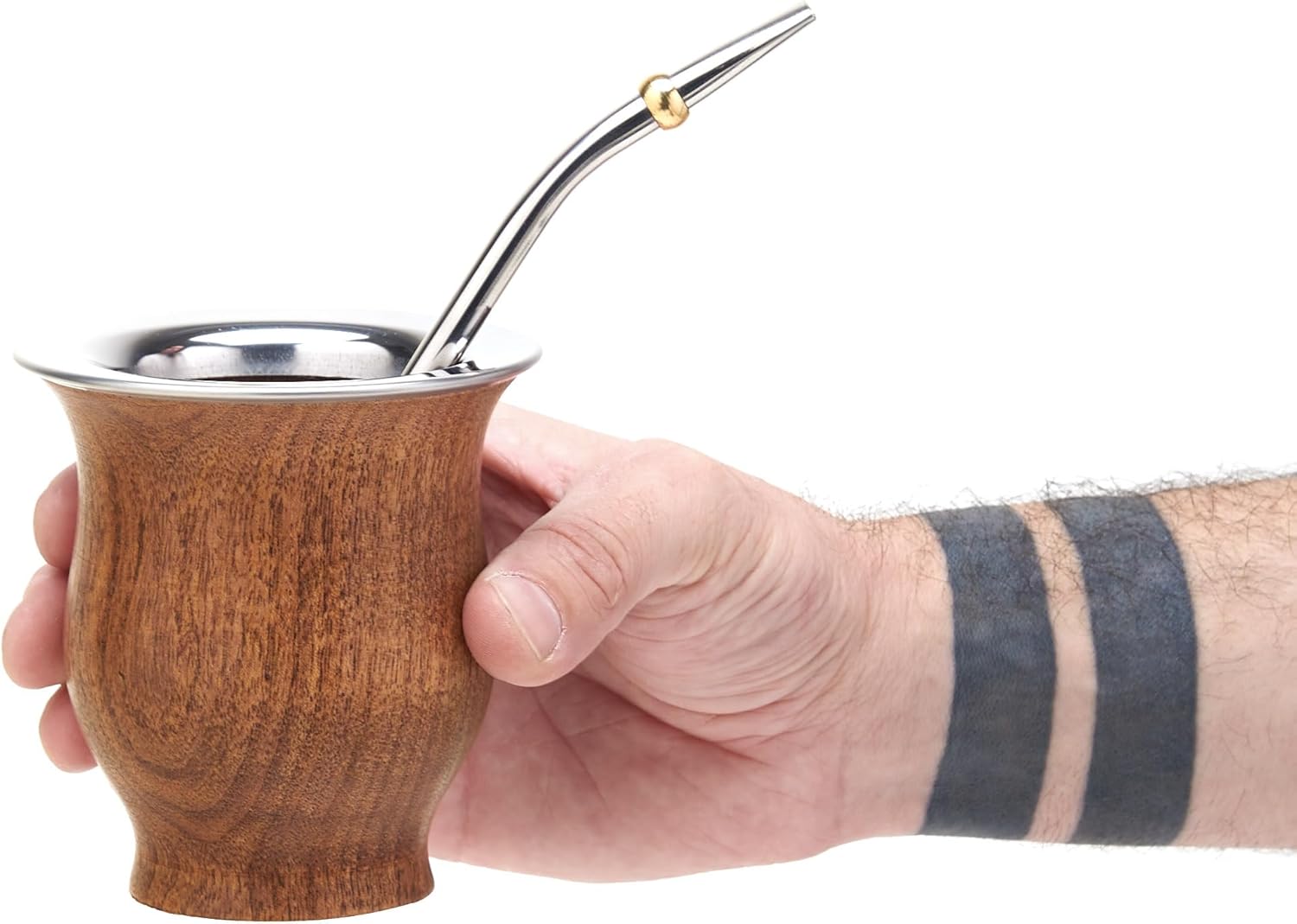 BALIBETOV Selected Collection - Yerba Mate Gourd (Mate Cup) - Premium Mate Gourd With German Silver Rim - Includes Stainless Steel Bombilla and Cleaning Brush. (The Camionero Carob Gourd)