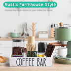 ALELION White Coffee Station Organizer for Countertop - 7 Compartments Rustic Coffee Bar Accessories and Organizer with Removable Dividers