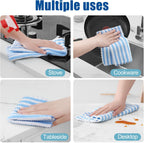 Homaxy Kitchen Towels(12 Pack, 10 x 20 inches), Ultra Soft and Absorbent Dish Towels, Reusable Fast Drying Microfiber Cleaning Cloth, Coral Velvet Wave Design No-lint, Blue