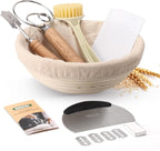 Sourdough Bread Baking Supplies, Sourdough Starter Kit, 9 Inch Round Banneton Basket with Cloth Liners, Dough Scrapers, Dough Whisk, Dough Cutter, Bread Lame for Making Baking Fermentation