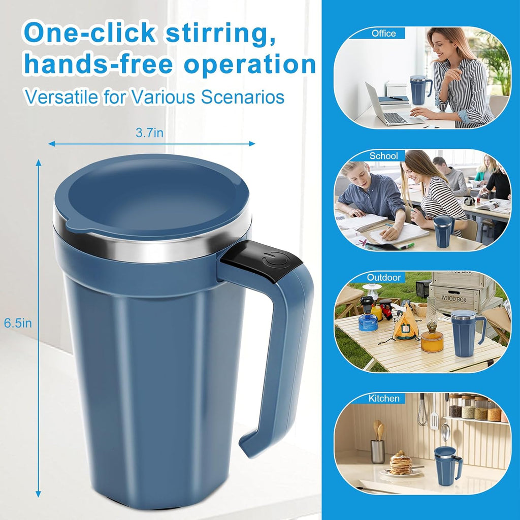 Self Stirring Coffee Mug with Temperature Display, 15oz Automatic Magnetic Mixing Cup, Rechargeable Travel Mug for Coffee, Milk, Cocoa - (Deep Blue)
