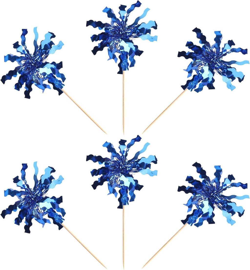 30 PCS Foil Firework Cupcake Toppers Sparkle Tinsel Cupcake Picks Happy Birthday Cake Toppers Drink Stirrers Cocktail Fruit Toothpicks for Baby Shower Birthday Party Decorations Supplies Dark Blue