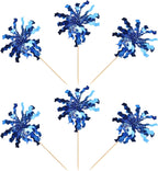 30 PCS Foil Firework Cupcake Toppers Sparkle Tinsel Cupcake Picks Happy Birthday Cake Toppers Drink Stirrers Cocktail Fruit Toothpicks for Baby Shower Birthday Party Decorations Supplies Dark Blue