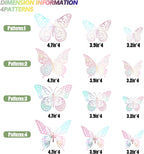 SAOROPEB 3D Wall Decor - 48 Pcs, 4 Styles, 3 Sizes - Laser Pink Butterfly Decorations for Birthday Parties, Removable Stickers