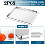 E-far Baking Sheet with Wire Rack (2 Pans + 2 Racks), Large Stainless Steel Cookie Sheets Pan & Cooling Rack for Baking Cookies Cake, Non Toxic & Heavy Duty, Oven & Dishwasher Safe, 18 x 13 x 1 Inch