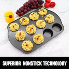 12+24 Muffin Pan Set (2 Pack) - Nonstick Cupcake Tins Dark Gray | Heavy Duty Carbon Steel, Rustproof, Oven Safe Baking Gift
