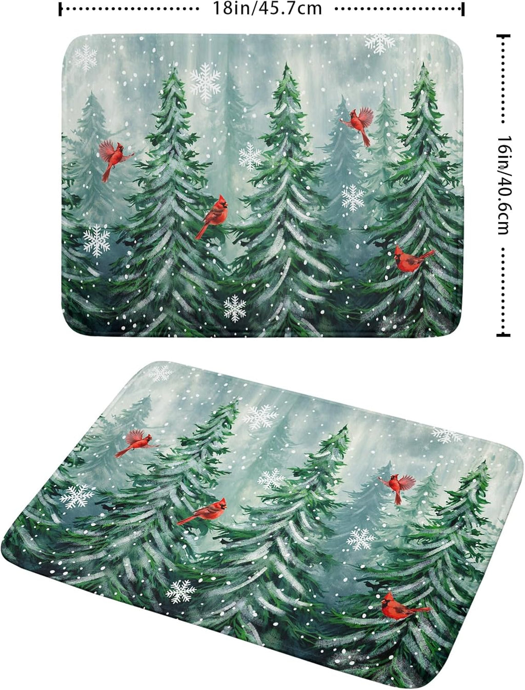 Welcome Winter Pines Tree Dish Drying Mat, Winter Snowflake Dish Drying Mat for Kitchen Counter, Red Birds Absorbent Fast Dry Dish Drainer Mat Protector Xmas Microfiber Dish Drying Pad 16"x18"