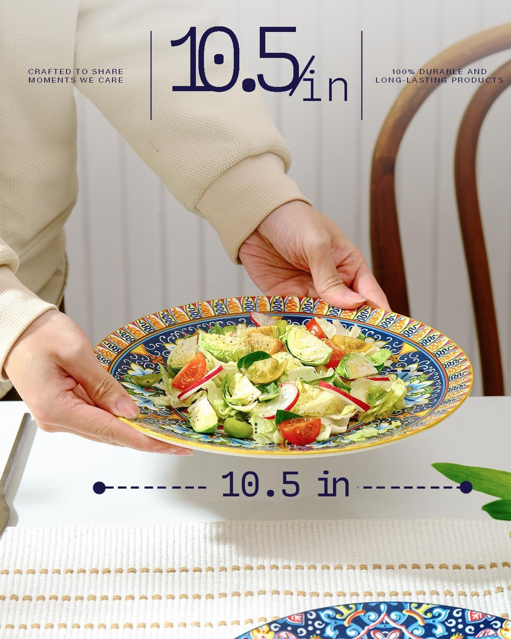 getstar Dinner Plates Set of 6, 10.5 Inch Ceramic Plates, Microwave, Oven and Dishwasher Safe, Colorful Bohemian Style Dishes for Kitchen