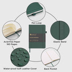 &And Per Se Blank Journal Notebook, 160 Pages, 5.7 x 8 inches College Ruled Thick Paper Notebook Journals for Writing, Hardcover Notebook(1 Pack, green)