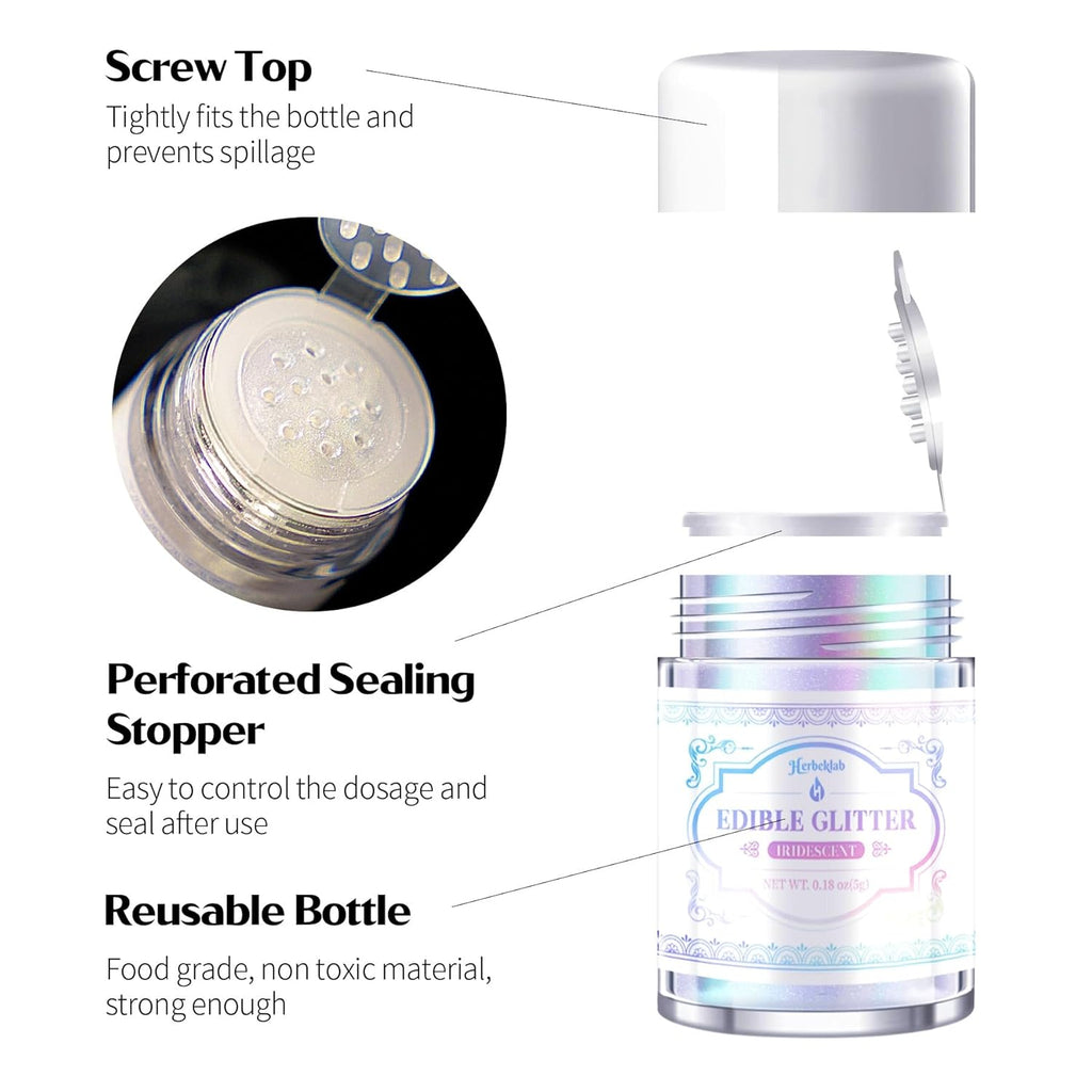 Iridescent Edible Glitter for Cocktails - Herbeklab Rainbow Luster Dust Edible Iridescent Drink Glitter Food Grade Shimmer Powder for Beverage Chocolate, 5g