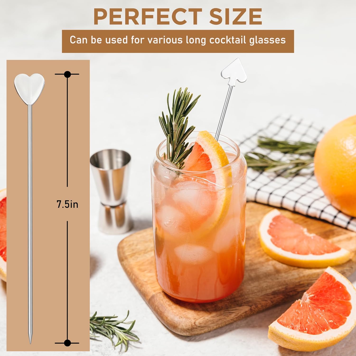 Demigo Long Cocktail Picks 7.5 inches, 8pcs New Styles Stainless Steel, Reusable Olive Stuffers Martini Pick set Fruit Toothpick Garnish Skewers Appetizer Drink Stick for Bar Party, Barbeque Snack