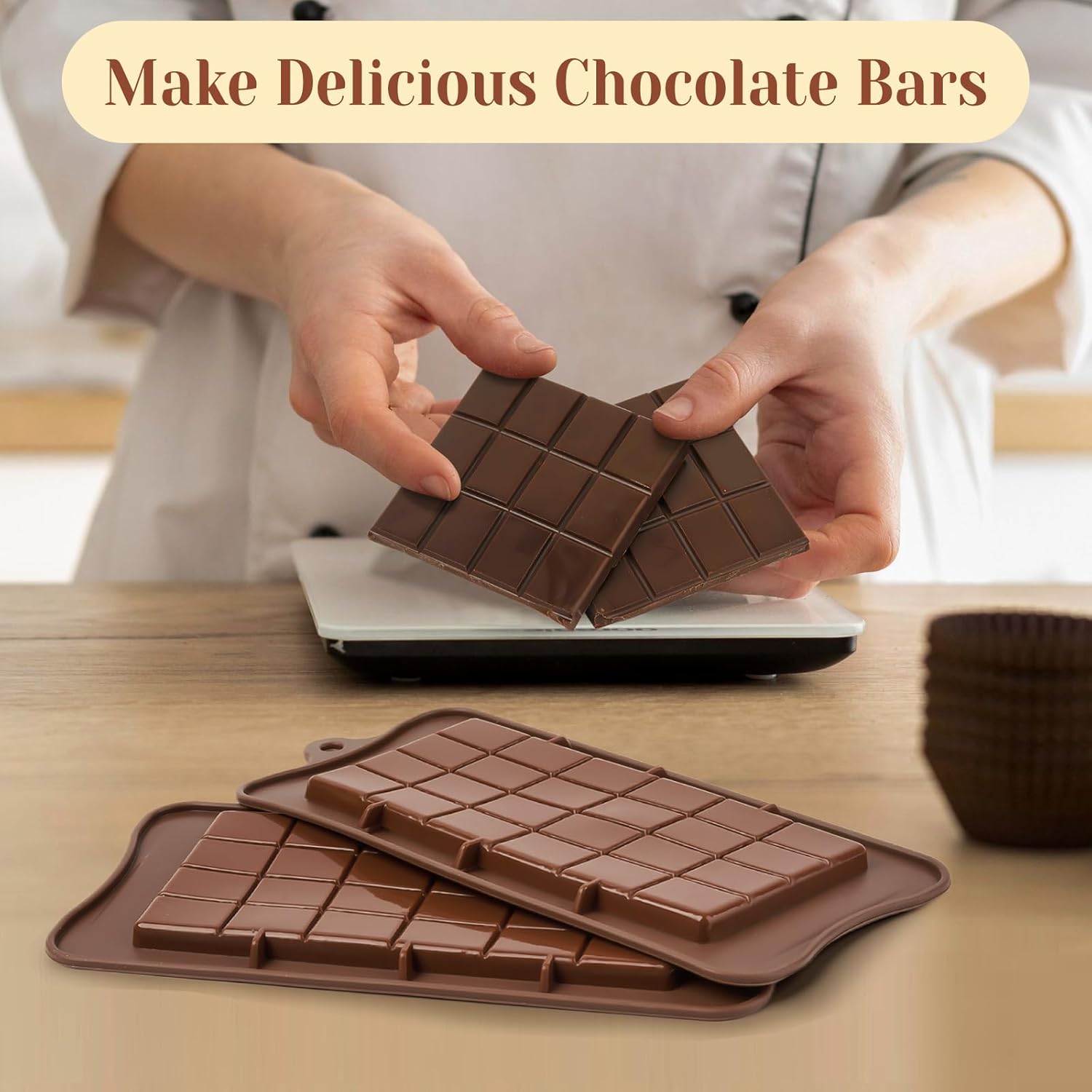 4 PCS Break-Apart Chocolate Molds, Non-Stick Chocolate Bar Molds Silicone Candy Bar Molds for Protein Energy Bar