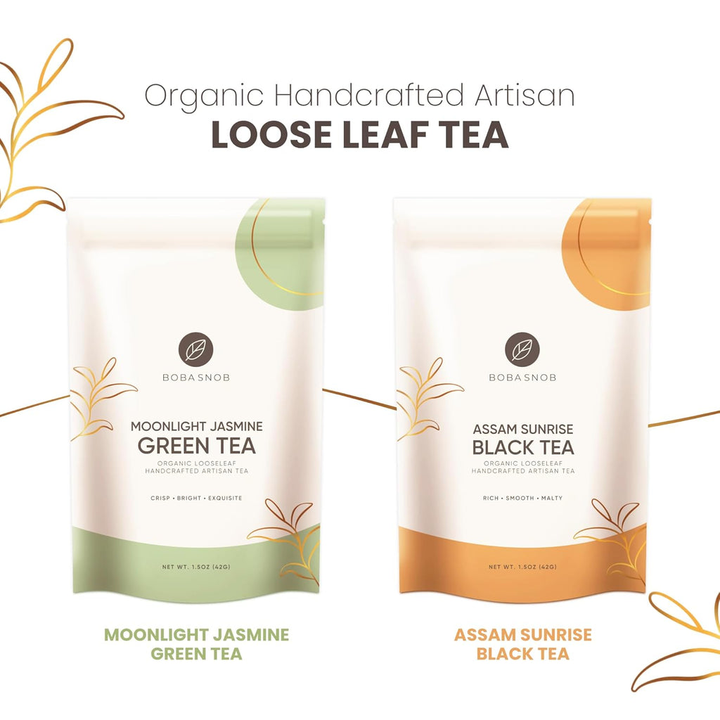 Boba Snob Boba Tea Making Kit, Bubble Tea Kit with Boba Gift Set, Boba Tea Maker Kit with 5 Premium Loose Leaf Teas, Tumbler, Two Stainless Steel Boba Straws, Teaspoon, and Tapioca Boba Pearls (Small)