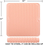 Silicone Dish Drying Mat for Multiple Usage,Easy clean,Eco-friendly,Heat-resistant Silicone Mat for Kitchen Counter or Sink,Refrigerator or Drawer liner Pink M 12 inches x 12 inches