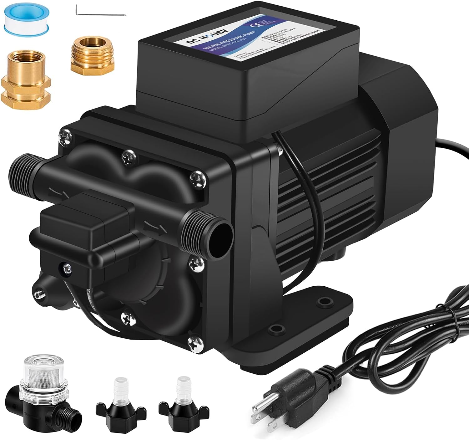DC HOUSE Brushless 110V Water Pressure Transfer Pump 6.0 GPM 55 PSI Self Priming On Demand Electric Water Diaphragm Pump 110 Volt AC for Home Garden Irrigation Rain Barrel Pool