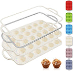 2 Packs 24 Cups Silicone Muffin Pan with Metal Reinforced Frame Mini Size Cupcake Pan Tray Egg Bites Silicone Circle Cookie Molds Muffin Tin Tart Pans Baking Sheet Set for Breakfast Sandwiches