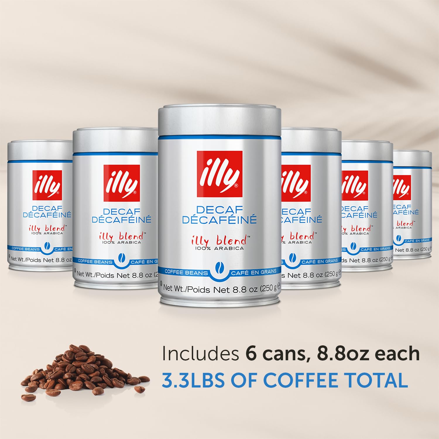 illy Whole Bean Coffee - Perfectly Roasted – Classico Decaf Roast - with Notes of Caramel, Toasted Bread & Chocolate - 100% Arabica Beans - No Preservatives – 8.8 Ounce, 6 Pack