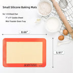 AMYONE Silicone Baking Mat for 1/8 Sheet Pan, Eighth Non-Stick Silicone Baking Sheet Liner for Cookie Macaron Bread Pastry, Food Grade Silicone Mat for 9 x 7-inch Small Toaster Oven Tray, 2 PCS