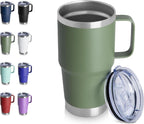 HASLE OUTFITTERS 20oz Tumbler with Handle, Stainless Steel Tumbler with Lid Metal Insulated Travel Coffee Mug Double Wall Vacuum Spill Proof Reusable Coffee Cup, Amy Green 1 Pack