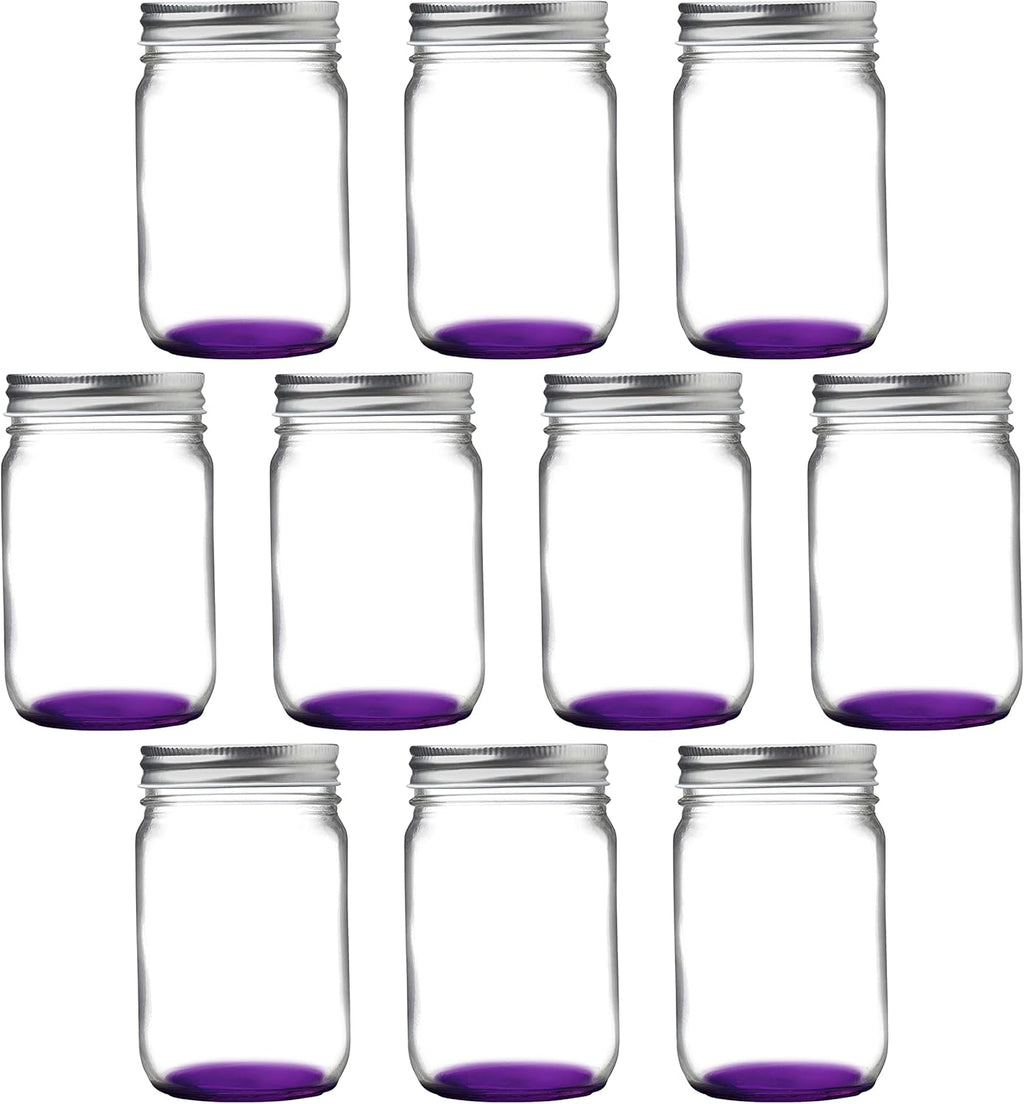 DISCOUNT PROMOS 10 Decorating Mason Jars Set, 12 oz. - Canning, Aluminum Lid - Purple