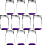 DISCOUNT PROMOS 10 Decorating Mason Jars Set, 12 oz. - Canning, Aluminum Lid - Purple