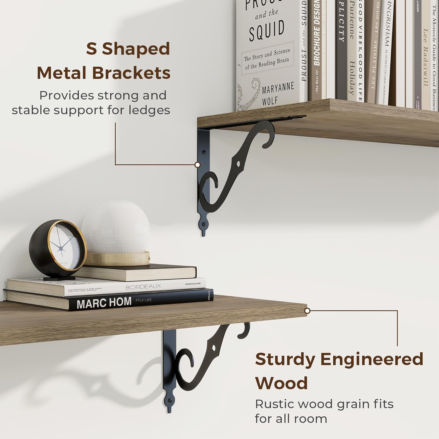 RICHFOCUS 12 Inch Deep Floating Shelves for Wall, 24" W x 12" D Wood Wall Shelves Set of 2, Wide Floating Shelves for Living Room, Bedroom, Kitchen, Bathroom and Decor Storage, Grey