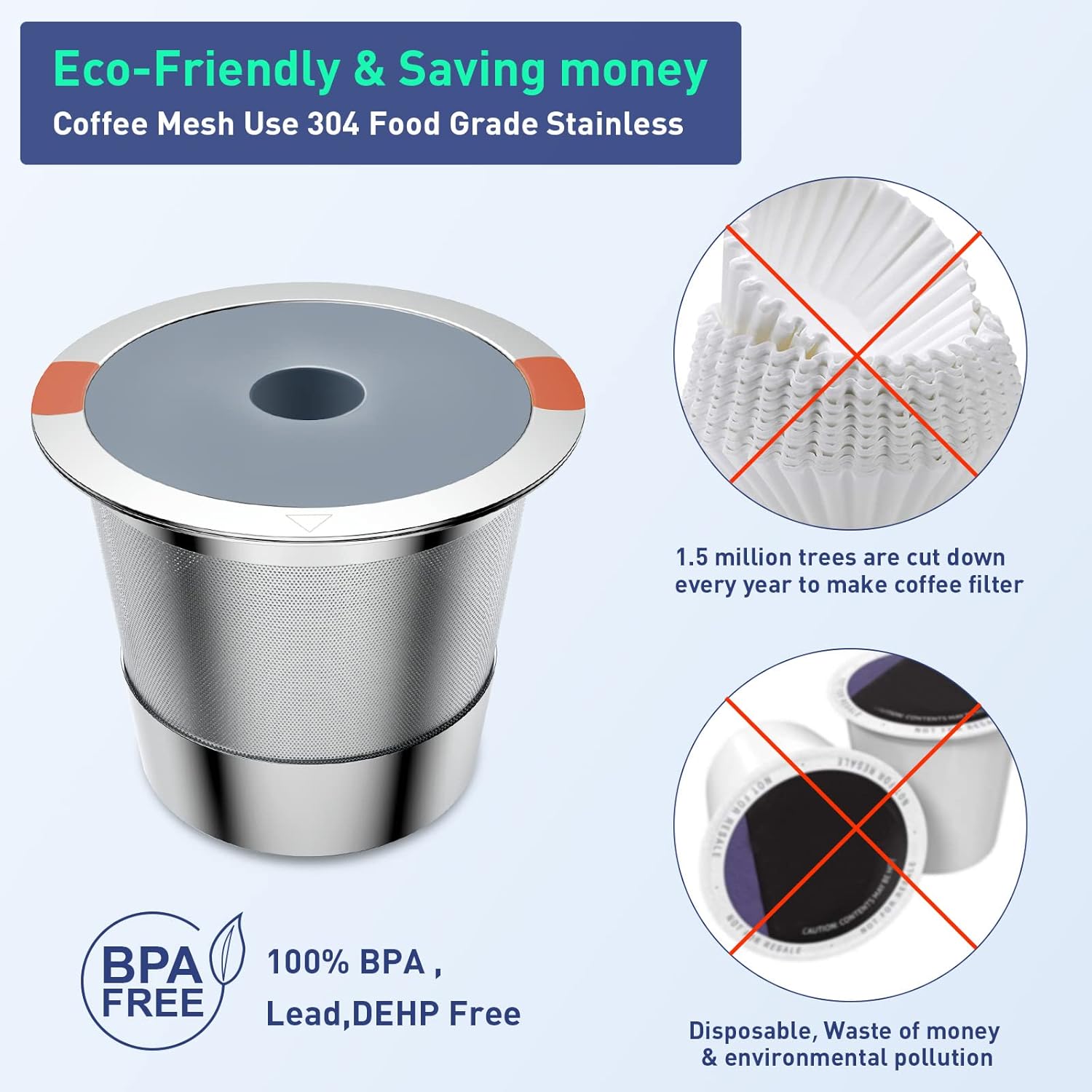K Cup Reusable Coffee Pods, Stainless Steel Reusable K Cups Coffee Filter Compatible for Keurig 1.0 & 2.0 Coffee Makers, Non-BPA Stainless Steel Reusable K Cup(1 pack)