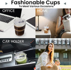 2PCS Glass Cups With Lids And Straws, Iced Coffee Cup,15Oz/450ml Iced Coffee Glasses Tumbler, Thick Wall Glass Mug For Tea Water, Matcha Cup Chirstmas Gifts (Clear, 2PCS)