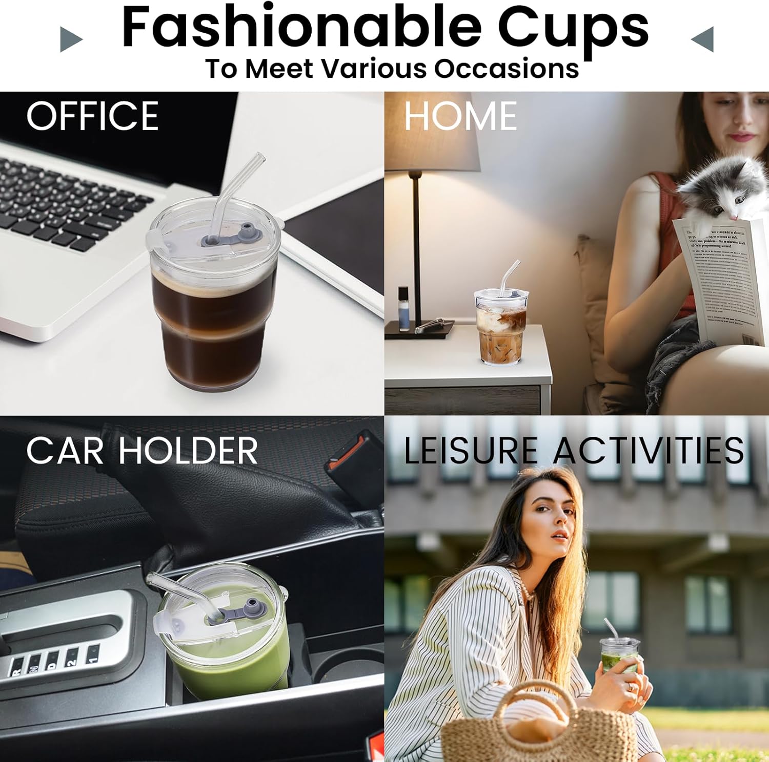 2PCS Glass Cups With Lids And Straws, Iced Coffee Cup,15Oz/450ml Iced Coffee Glasses Tumbler, Thick Wall Glass Mug For Tea Water, Matcha Cup Chirstmas Gifts (Clear, 2PCS)