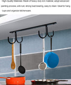 Mug Rack Under Cabinet 12 Mug Hooks Coffee Cup Holder Under Shelf Display Hanging Cups Organizer Hanger for Bar Kitchen Utensils - Black