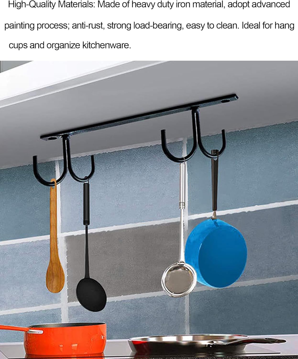 Mug Rack Under Cabinet 12 Mug Hooks Coffee Cup Holder Under Shelf Display Hanging Cups Organizer Hanger for Bar Kitchen Utensils - Black